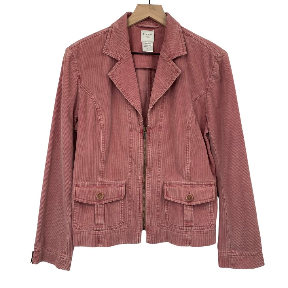 Garnet Hill Corduroy Jacket Blazer Pink Cotton Collared Utility Womens Small